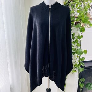 Harve Bernard Black Soft Lightweight Zip up Flowy Poncho Sweater - One Size